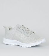 Silver Glitter Lace Up Trainers New Look