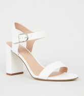 White Leather-Look 2 Part Block Heels New Look Vegan