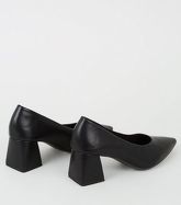 Black Leather-Look Flared Block Court Shoes New Look Vegan