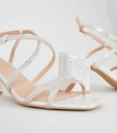 Wide Fit Silver Diamanté Strap Sandals New Look