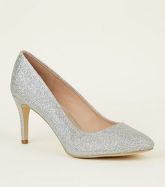 Silver Glitter Mid Heel Court Shoes New Look