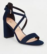 Navy Suedette Cross Strap Block Heels New Look Vegan