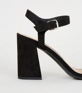 Black Suedette Ankle Strap Flared Block Heels New Look Vegan