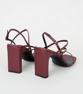 Burgundy Leather-Look Strappy Slim Block Heels New Look