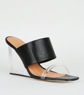Black Leather-Look Clear Wedge Mules New Look