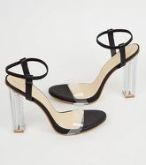 Black Clear Block Heel Sandals New Look