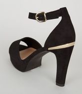 Wide Fit Black Metal Trim Block Heels New Look Vegan