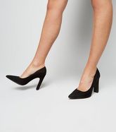 Wide Fit Black Suedette Block Heel Courts New Look Vegan