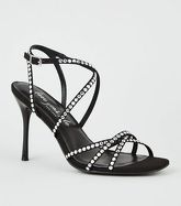 Black Diamanté Strappy Stiletto Heels New Look Vegan