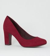 Wide Fit Dark Red Block Heel Court Shoes New Look Vegan