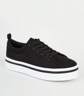 Black Suedette Diamanté Trim Flatform Trainers New Look