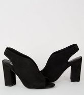 Black Suedette V Front Peep Toe Heels New Look Vegan