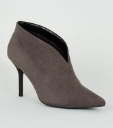 Grey Suedette Pointed Stiletto Shoe Boots New Look Vegan