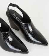 Black Faux Croc Western Shoe Boots New Look Vegan