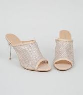 Cream Diamanté Mesh Stiletto Heel Mules New Look