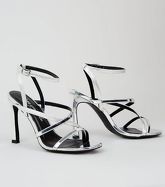 Silver Metallic Strappy Slim Flared Stiletto Heels New Look Vegan