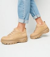 Camel Suedette Chunky Lace Up Trainers New Look Vegan