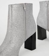 Silver Glitter Square Toe Heeled Ankle Boots New Look Vegan