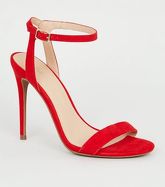 Red Suedette Ankle Strap Stiletto Heels New Look Vegan