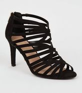 Wide Fit Black Suedette Caged Stiletto Heels New Look Vegan