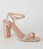 Rose Gold Shimmer Diamanté 2 Part Block Heels New Look Vegan