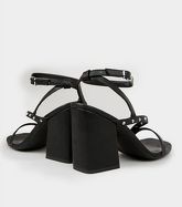 Black Leather-Look Stud Strappy Block Heels New Look Vegan