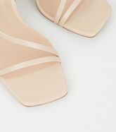 Cream Leather-Look Strappy Slim Block Heels New Look Vegan