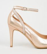 Wide Fit Rose Gold Shimmer Diamanté Courts New Look Vegan