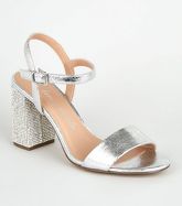 Wide Fit Silver Diamanté 2 Part Heels New Look Vegan