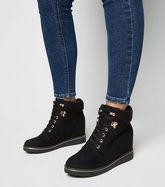 Black Suedette Lace Up Wedge Trainers New Look