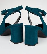 Wide Fit Teal Suedette Flared Block Heels New Look Vegan