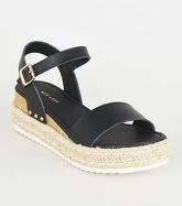 Black Leather-Look Espadrille Flatform Sandals New Look
