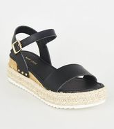 Black Leather-Look Espadrille Flatform Sandals New Look