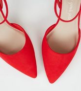Wide Fit Red Suedette Mid Heel Court Shoes New Look Vegan