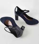 Wide Fit Navy Mixed Mary Jane Court Shoes New Look
