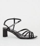 Black Patent Strappy Slim Block Heel Sandals New Look Vegan