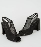 Black Mesh Slingback Peep Toe Heels New Look