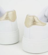 White Leather-Look Faux Croc Stripe Trainers New Look
