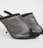 Black Suedette Diamanté Mesh Mules New Look