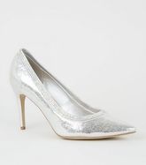 Silver Metallic Diamanté Trim Court Shoes New Look Vegan