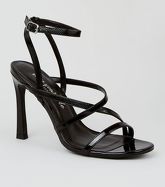 Black Patent Strappy Slim Flared Stiletto Heels New Look