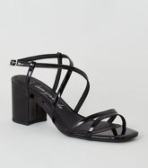 Wide Fit Black Patent Block Heel Sandals New Look