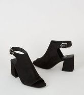 Black Suedette Flared Heel Buckle Slingbacks New Look