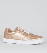 Rose Gold Metallic Leather-Look Trainers New Look