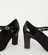 Wide Fit Black Mixed Mary Jane Court Shoes New Look Vegan