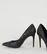 Black Glitter Pointed Court Shoes New Look Vegan