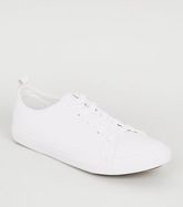 Wide Fit White Leather-Look Lace Up Trainers New Look