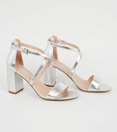 Silver Metallic Cross Strap Sandals New Look