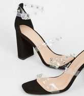Black Suedette Diamanté Clear Strap Heels New Look