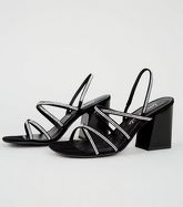 Black Suedette Diamanté Strappy Heels New Look Vegan